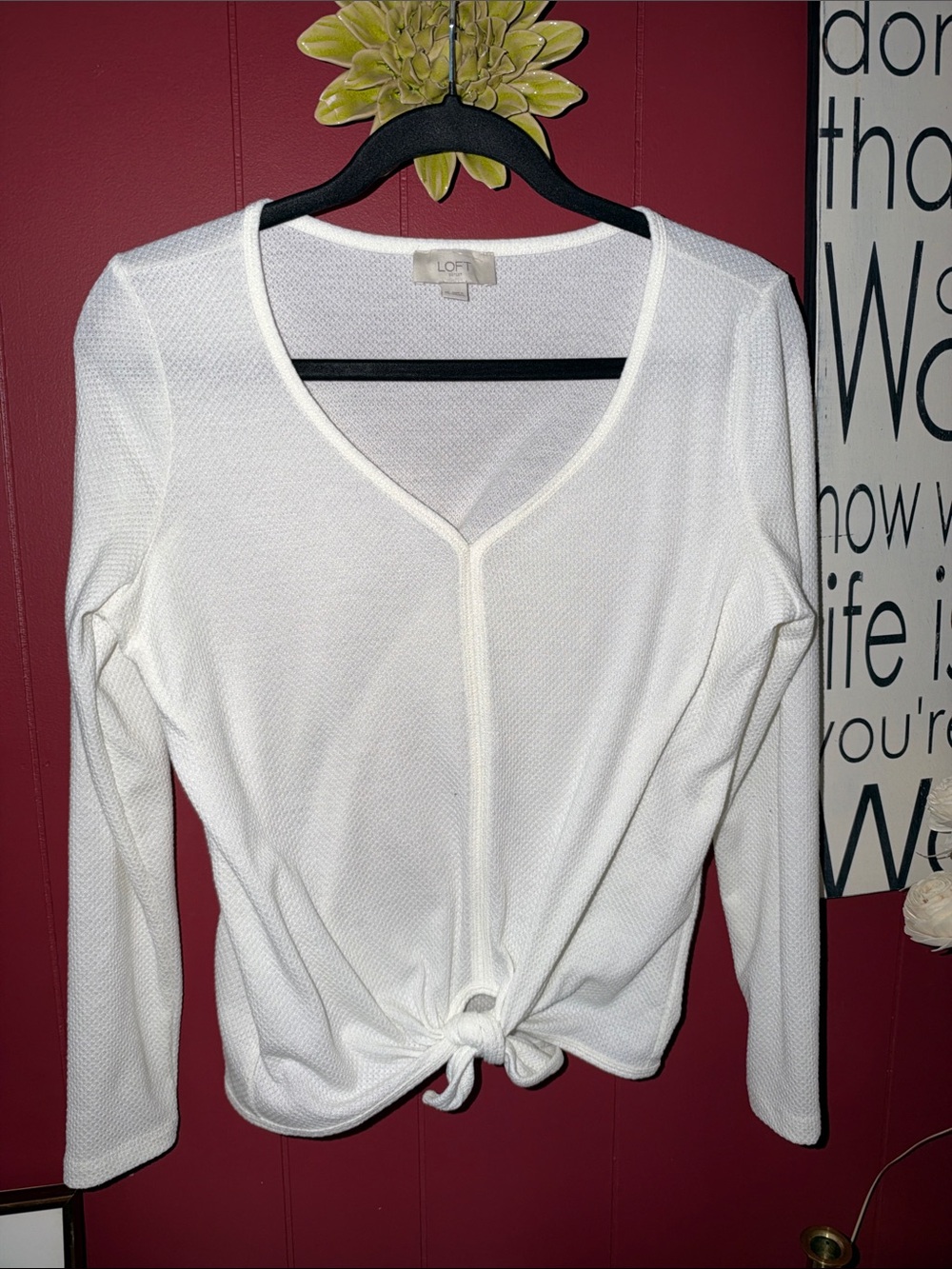 LOFT White Knot-Front Top